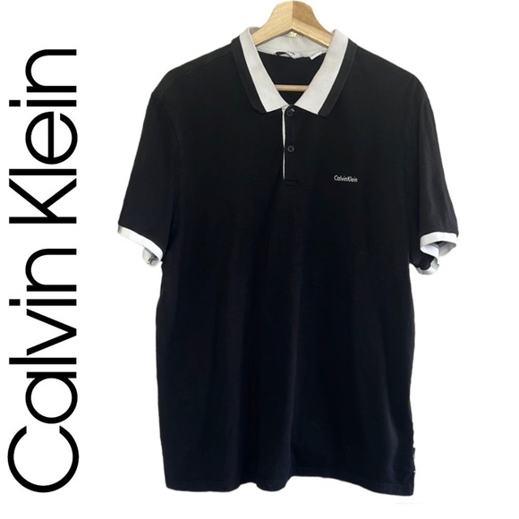 Calvin Klein Black/White Slim Fit Short Sleeve Polo Shirt Size L - Picture 1 of 13